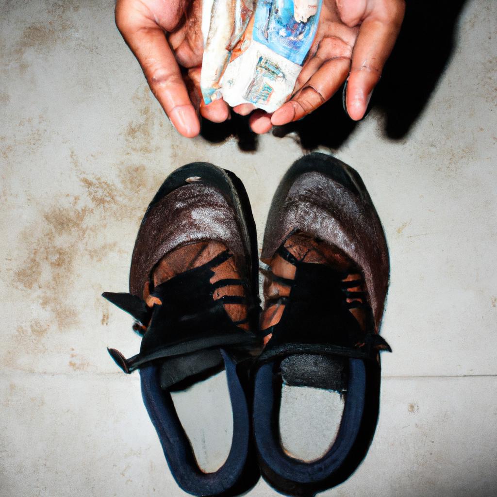 Person holding money and shoes