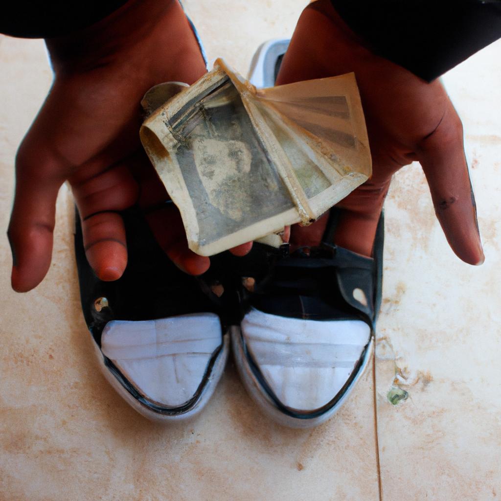 Person holding money and shoes