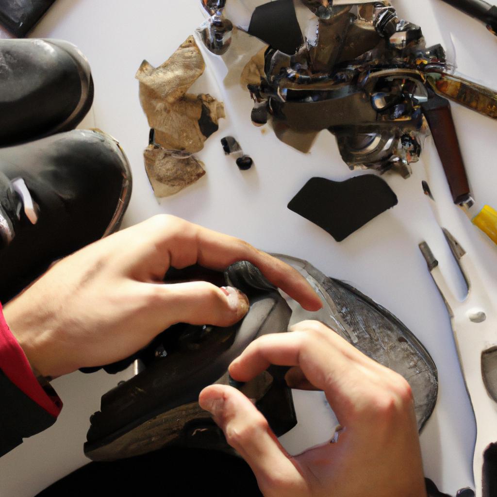 Person assembling shoe components